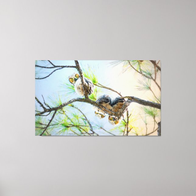 Funny Great Horned Owlets Fine Art Wildlife Canvas (Front)
