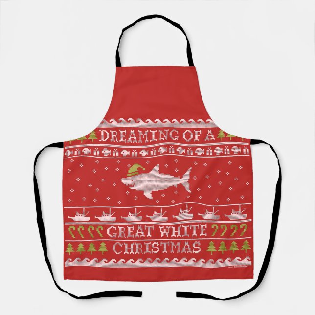Funny Great White Shark Christmas Ugly Sweater Apron (Front)