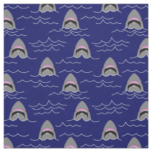 Funny Great White Sharks and Ocean Waves Pattern Fabric