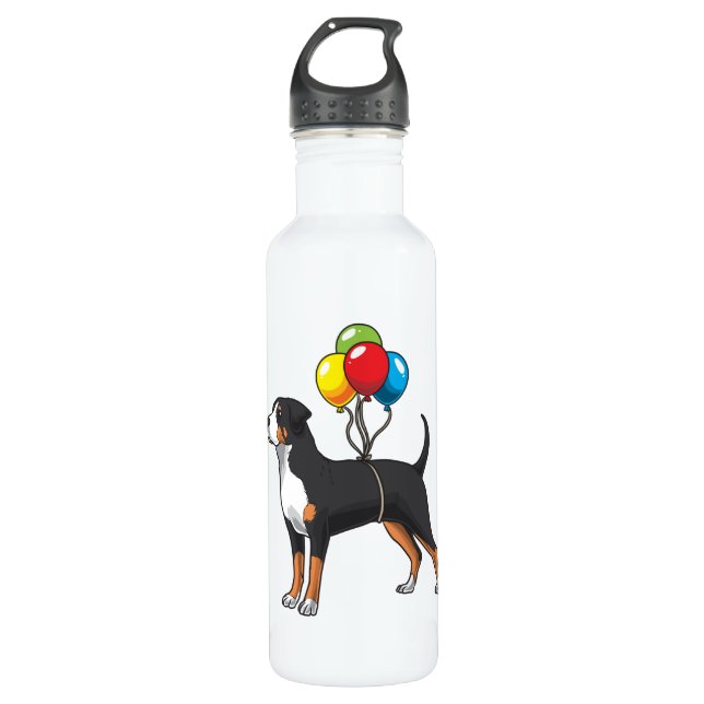 Funny Greater Swiss Mountain Dog With Balloons 710 Ml Water Bottle (Front)