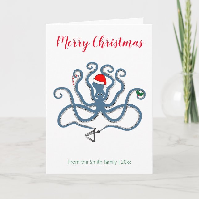 Funny Greek / Minoan Octopus Christmas Caroling Card (Front)