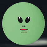 Funny Green Alien Face Personalised Ping Pong Ball<br><div class="desc">Have a fun time playing your game with this Funny Green Alien Face Personalised Ping Pong Ball.  It is designed with a cute and humourous smiling happy face and name is in minimal print font.  Click personalise template option and enter name.</div>