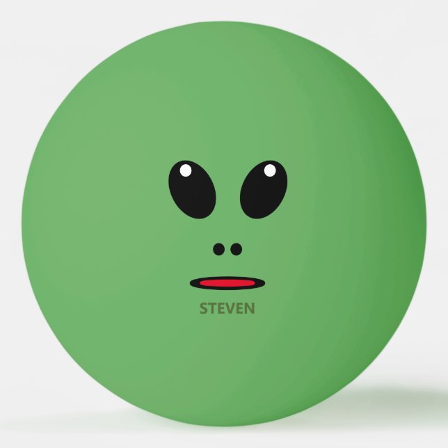 Funny Green Alien Face Personalised Ping Pong Ball (Front)