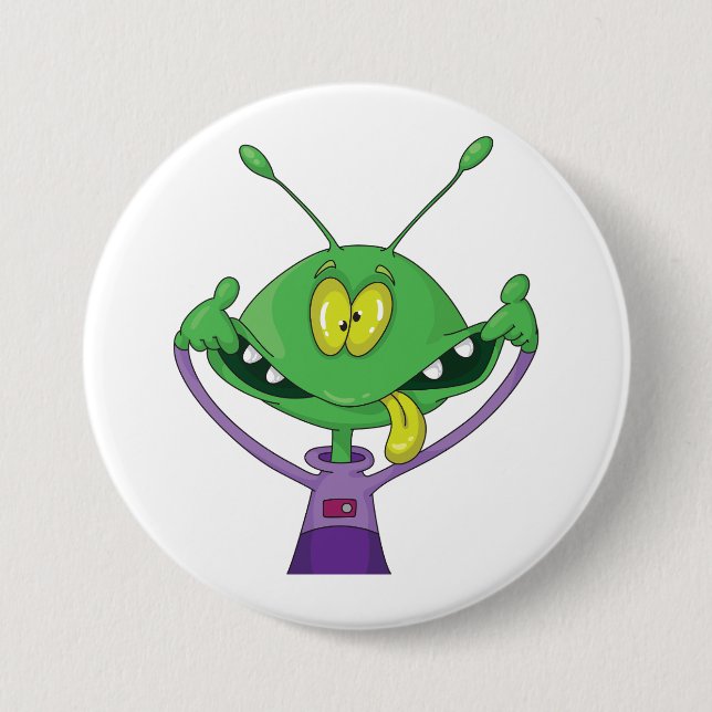 Funny Green Alien Making Silly Face 7.5 Cm Round Badge (Front)