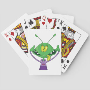 Funny Green Alien Making Silly Face Playing Cards
