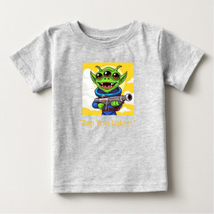 Funny Green Alien with Ray Gun Cartoon SpT-Shirt Baby T-Shirt