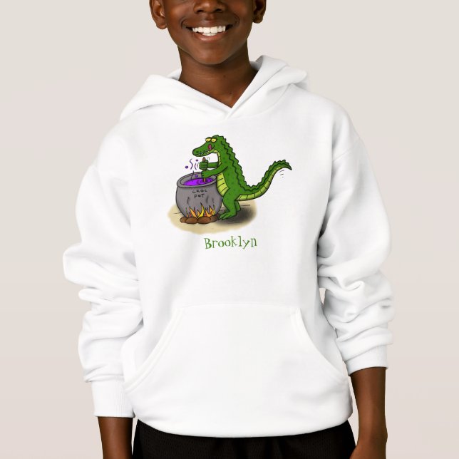 Funny green alligator cooking cartoon (Front)