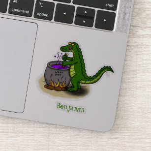 Funny green alligator cooking cartoon