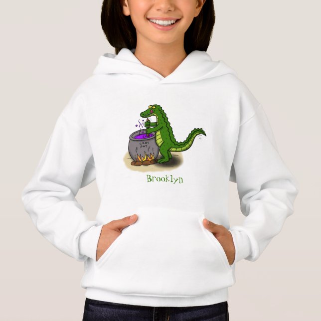 Funny green alligator cooking cartoon (Front)