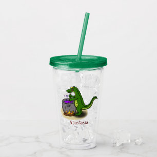 Funny green alligator cooking cartoon acrylic tumbler