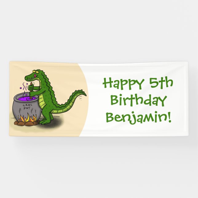 Funny green alligator cooking cartoon banner (Horizontal)
