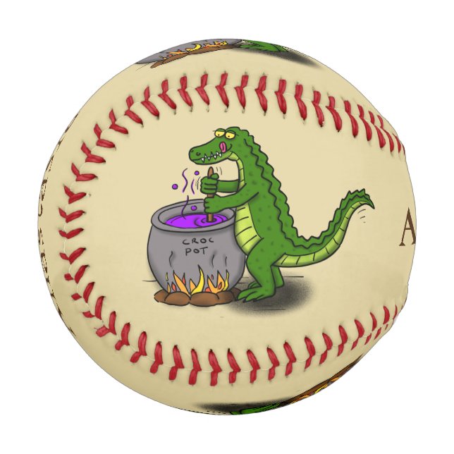 Funny green alligator cooking cartoon baseball (Front Left)