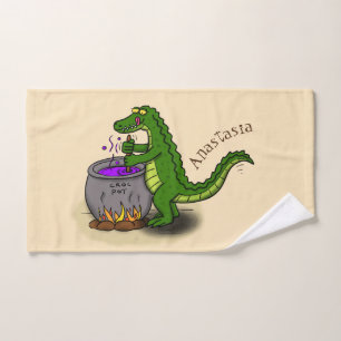 Funny green alligator cooking cartoon bath towel set