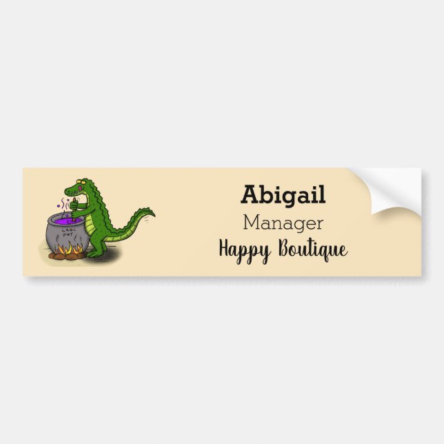 Funny green alligator cooking cartoon bumper sticker (Front)