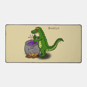 Funny green alligator cooking cartoon desk mat