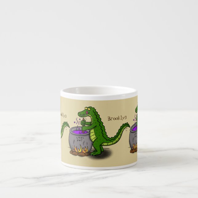 Funny green alligator cooking cartoon espresso cup (Front)