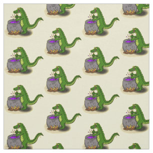 Funny green alligator cooking cartoon fabric