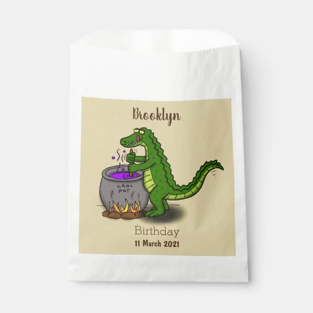 Funny green alligator cooking cartoon favour bags (Front)