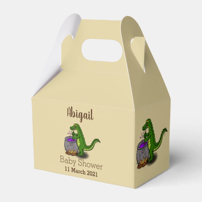 Funny green alligator cooking cartoon favour box (Front Side)
