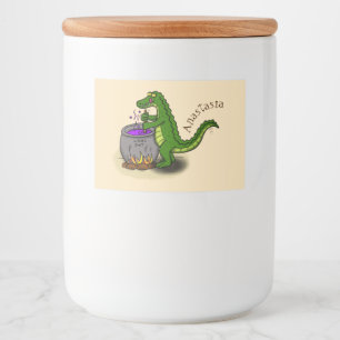 Funny green alligator cooking cartoon food label