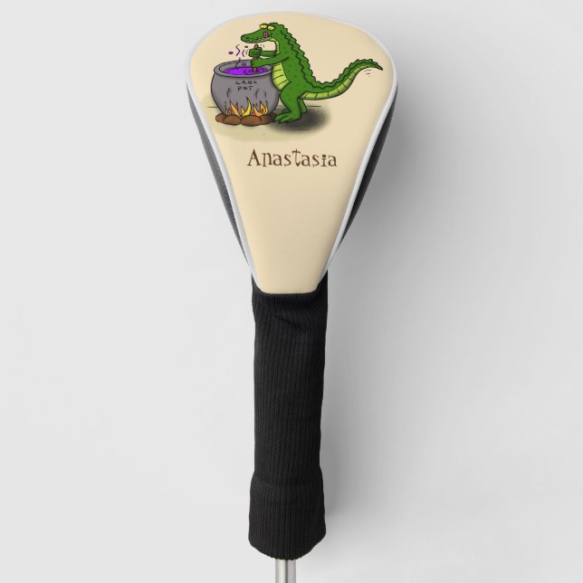 Funny green alligator cooking cartoon golf head cover (Front)
