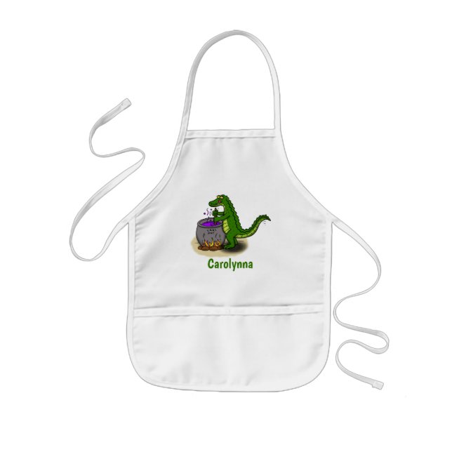 Funny green alligator cooking cartoon kids apron (Front)