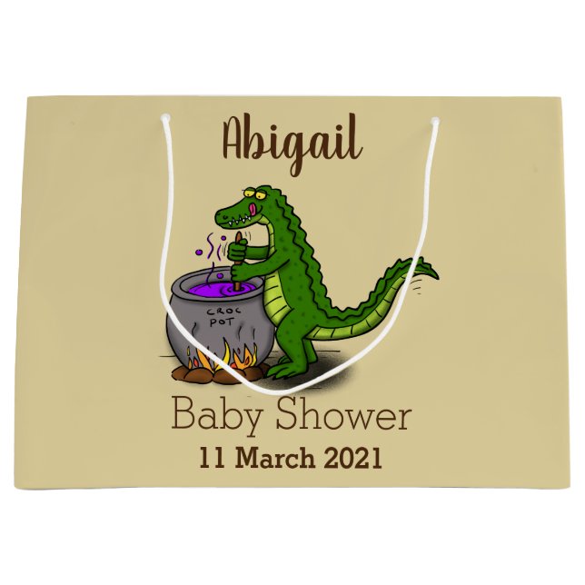 Funny green alligator cooking cartoon large gift bag (Front)