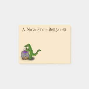 Funny green alligator cooking cartoon post-it notes