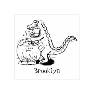 Funny green alligator cooking cartoon rubber stamp