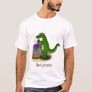 Funny green alligator cooking cartoon T-Shirt