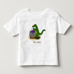 Funny green alligator cooking cartoon toddler T-Shirt