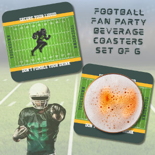 Funny Green and Gold Football Fan Beverage Coaster