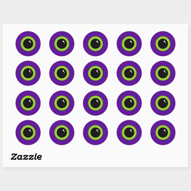 Funny Green and Purple Monster Eyeball Classic Round Sticker (Sheet)