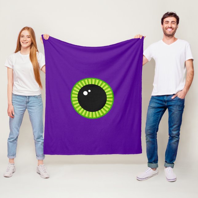 Funny Green and Purple Monster Eyeball Fleece Blanket (In Situ)