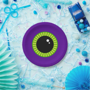 Funny Green and Purple Monster Eyeball Paper Plate