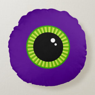 Funny Green and Purple Monster Eyeball Round Cushion