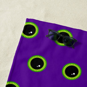 Funny Green and Purple Monster Eyes Beach Towel