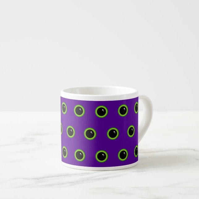 Funny Green and Purple Monster Eyes Espresso Cup (Front Right)