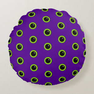 Funny Green and Purple Monster Eyes Round Cushion