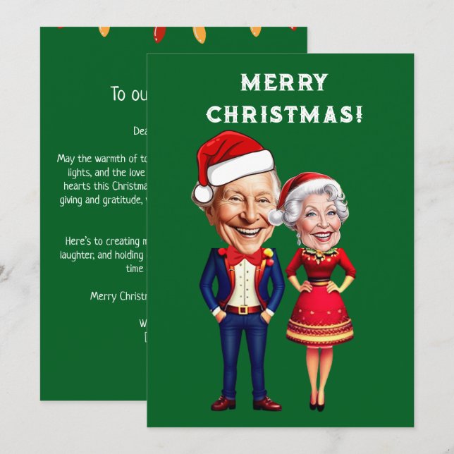 Funny Green and red Xmas Caricature couple (Front/Back)