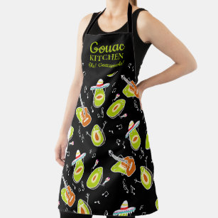 Funny green avocado music band pattern guac script apron