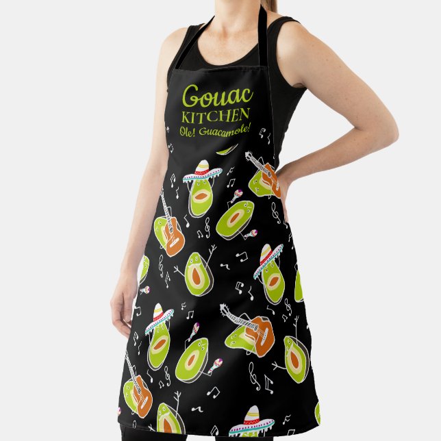Funny green avocado music band pattern guac script apron (Insitu)