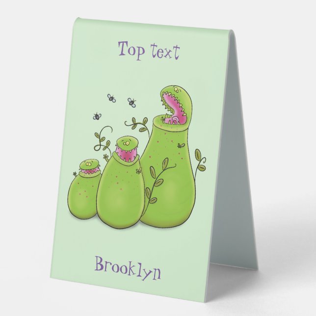 Funny green carnivorous pitcher plants cartoon (Front)