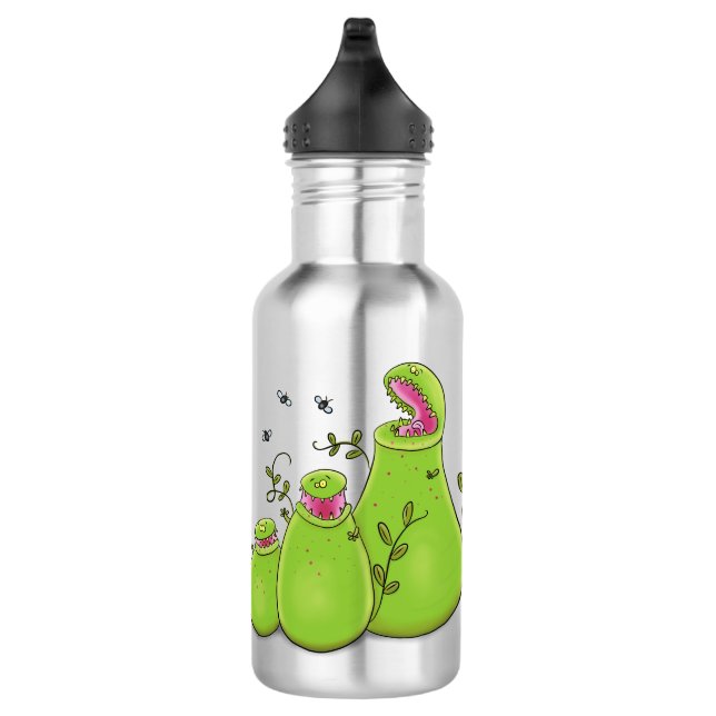 Funny green carnivorous pitcher plants cartoon 532 ml water bottle (Right)