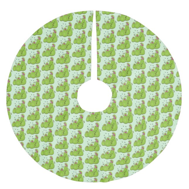 Funny green carnivorous pitcher plants cartoon brushed polyester tree skirt (Front)