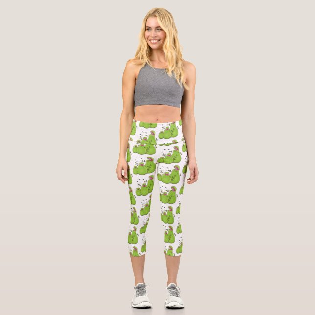 Funny green carnivorous pitcher plants cartoon capri leggings (Front)
