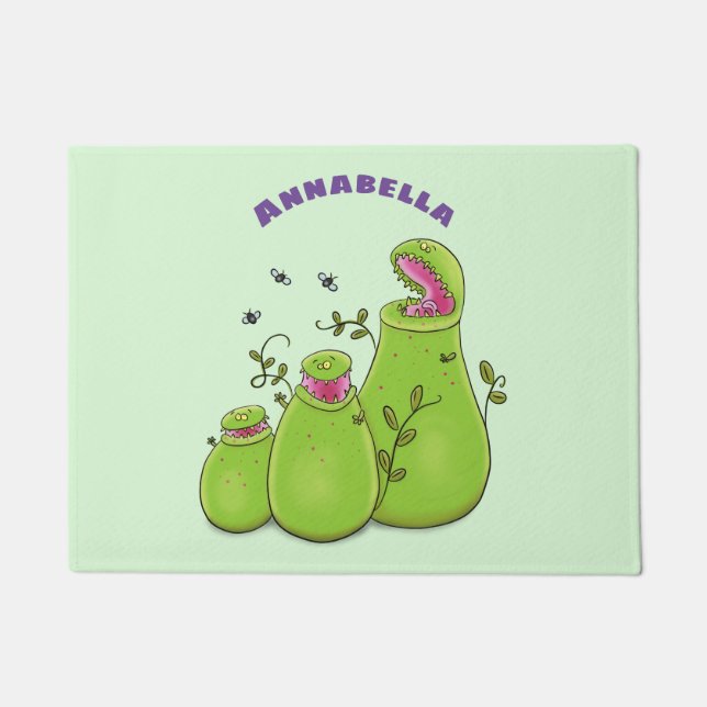 Funny green carnivorous pitcher plants cartoon doormat (Front)