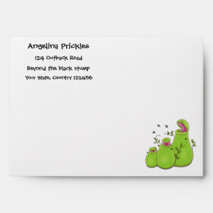 Funny green carnivorous pitcher plants cartoon envelope