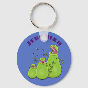 Funny green carnivorous pitcher plants cartoon key ring