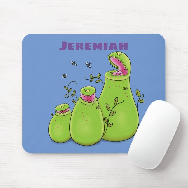 Funny green carnivorous pitcher plants cartoon mouse mat (With Mouse)